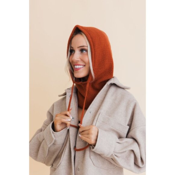 Balaclava Headwarmer w/ Drawstring Rust - Picture 2 of 4